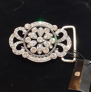 Carlton Cards Silvertone Crystal Large Bling Belt Buckle New